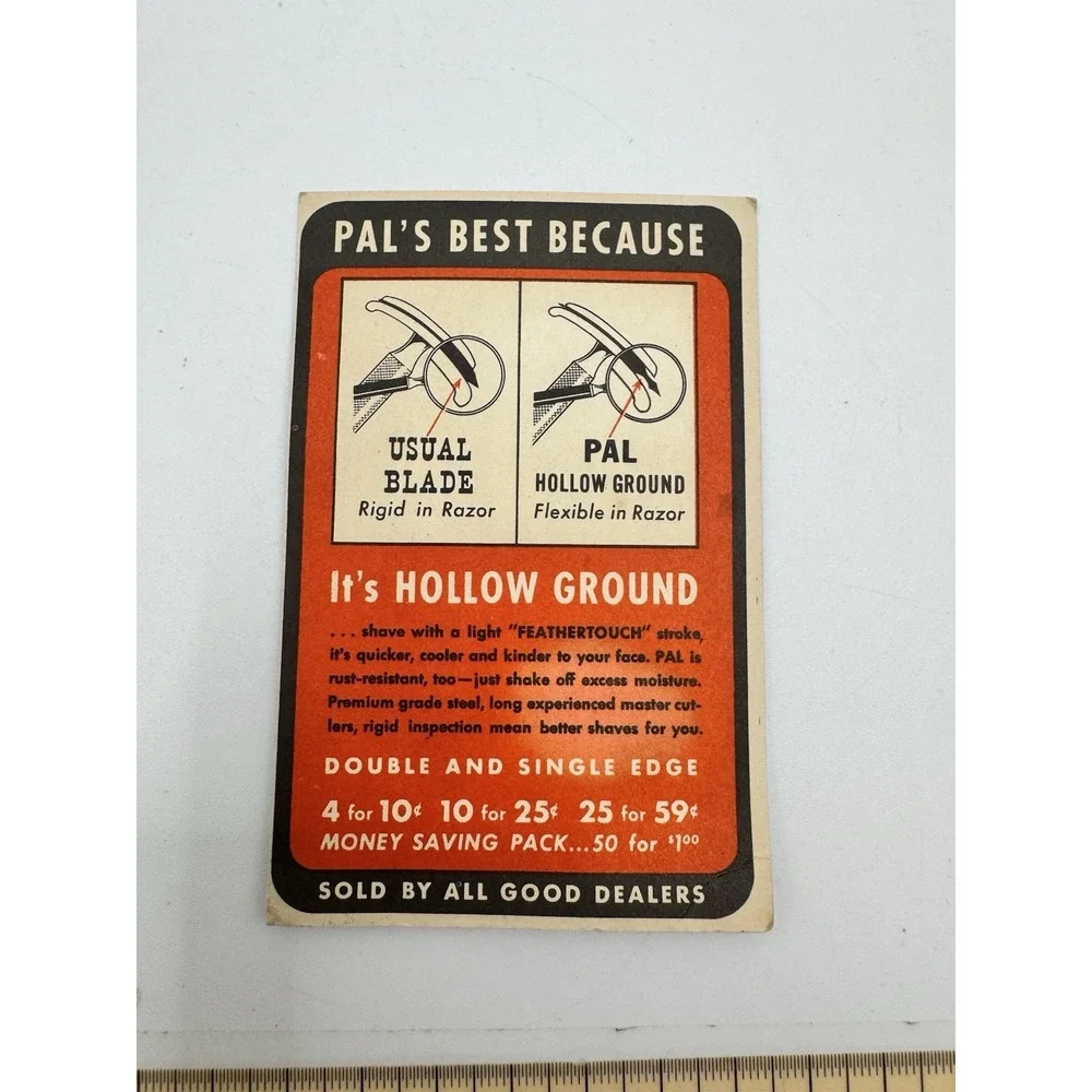 Vintage PAL RAZOR BLADE Free Sample Advertising CARD 1950's NOS